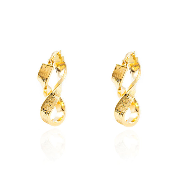 Pendientes Oro Amarillo 18K Aros Rectangular Ocho Greca 20 x 4 mm