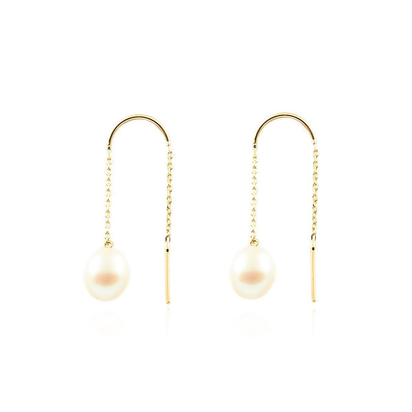 Pendientes Mujer Oro Amarillo 9K Perla Pera 7 mm Brillo