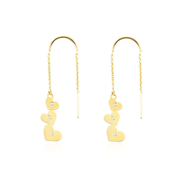 Orecchini per donna Cuori Zircone Oro Giallo 9K