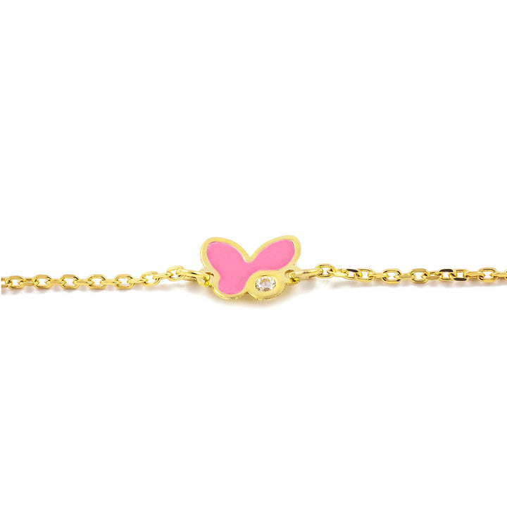 Pulsera Oro niña mariposas Esmalte rosa (9kts)