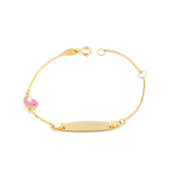 Pulsera Niña Oro Amarillo 9K Personalizada Esclava Pajaro Mate y Brillo 14 cm