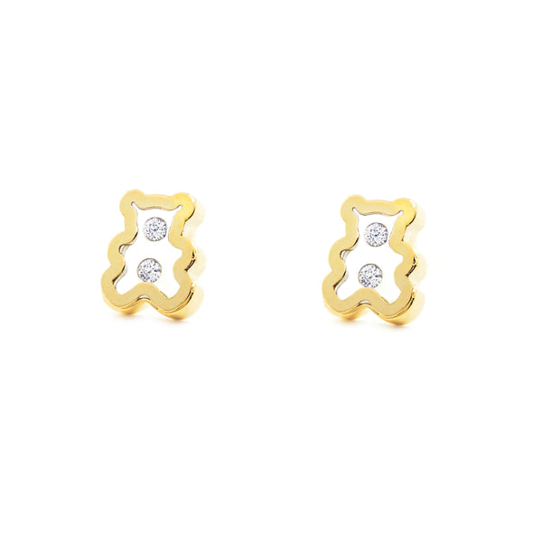 Pendientes Bebe-Niña Oro Amarillo 9K Oso Circonitas Brillo