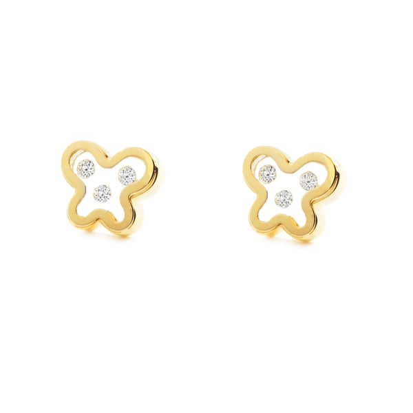 Orecchini bambini ragazza Farfalla Zircone Oro Giallo 9K