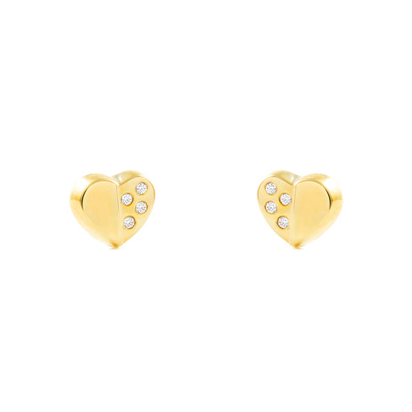 Pendientes Bebe-Niña Oro Amarillo 9K Corazón Circonitas Brillo