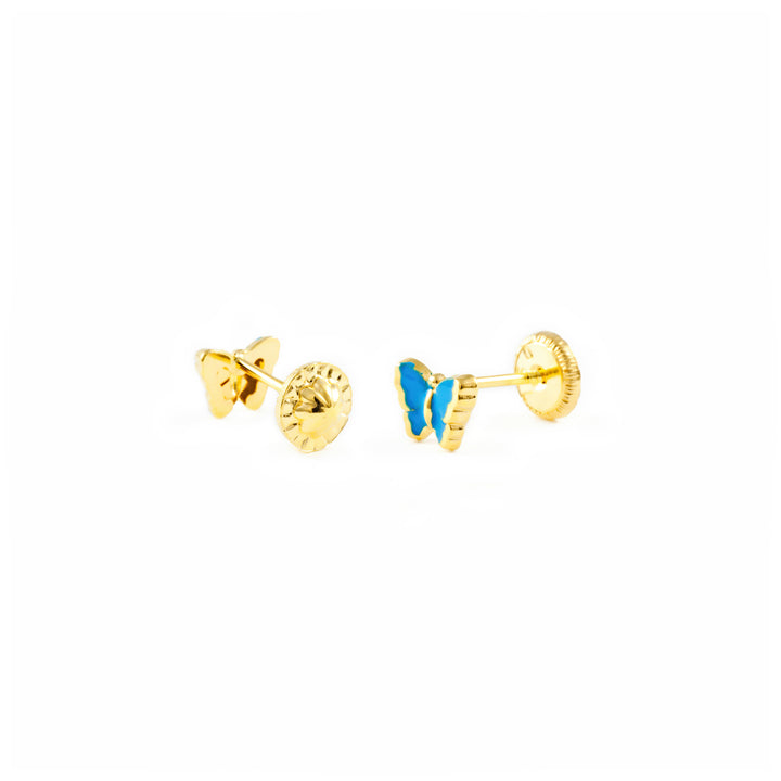 Pendientes Bebe o Niña Oro Mariposa Esmaltada Azul