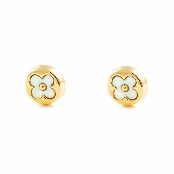 Pendientes Bebe-Niña Oro Amarillo 9K Nacar Trebol Brillo