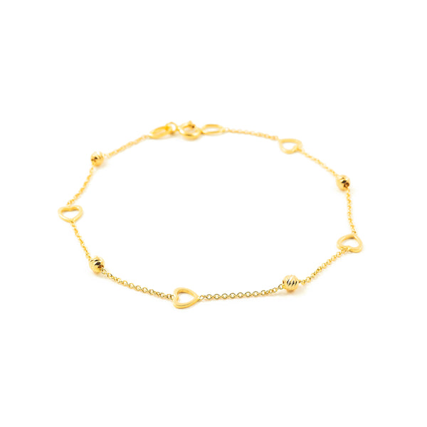 Bracciale Donna Oro Giallo 18K Cuori Brillante di Texture 18 cm