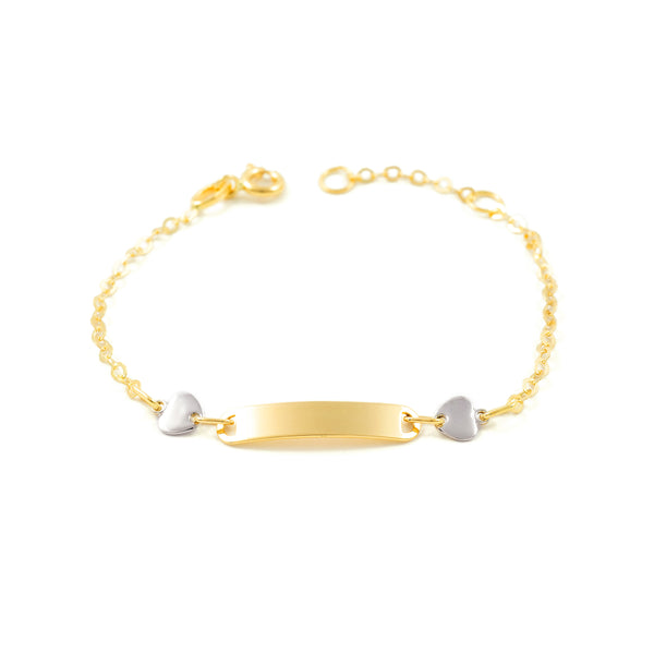 Bracciale ragazza Oro Bicolore 18K Personalizzata Schiava Cuori Brillante 14 cm