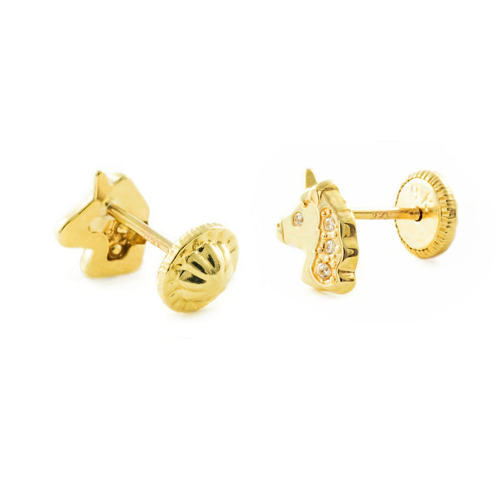 Pendientes Oro Niña Unicornio con circonitas (9kts)