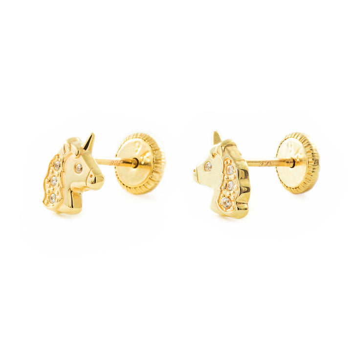 Pendientes Oro Niña Unicornio con circonitas (9kts)