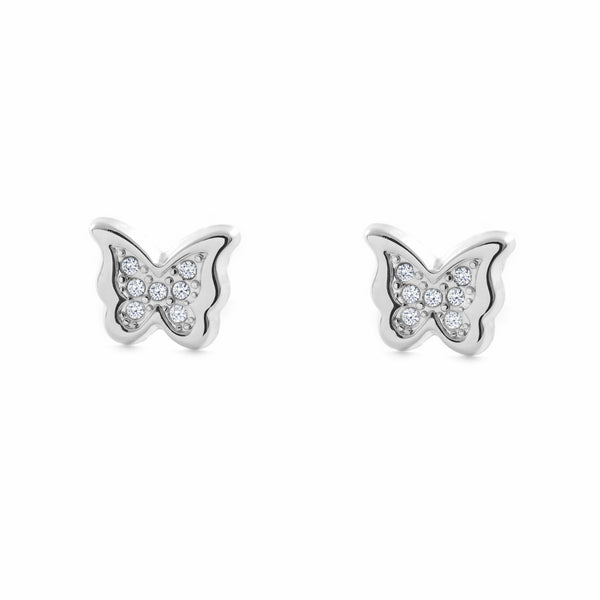 Pendientes Niña Oro Blanco 9K Mariposa Circonitas Brillo
