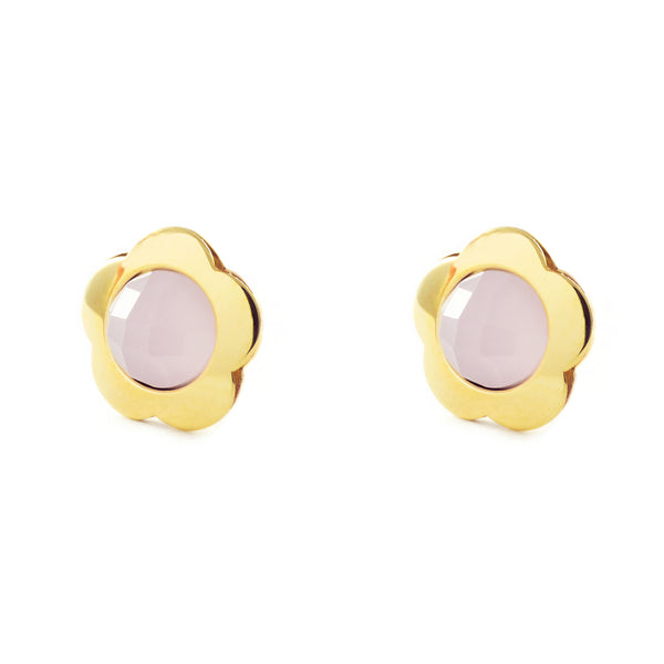 Pendientes Niña Oro Amarillo 9K Flor Rosa Brillo