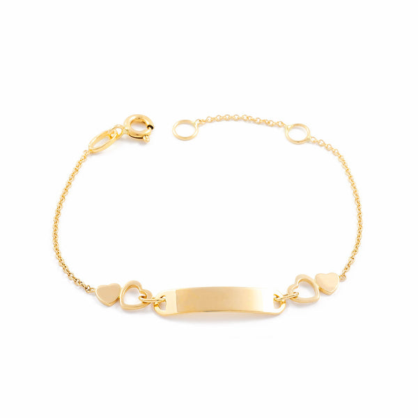 Bracciale Ragazza Oro Giallo 18K Personalizzata Schiava Cuori Brillante 14 cm