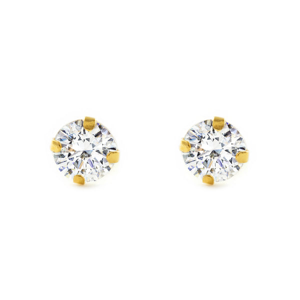 Orecchini ragazza donna Zircone 5 mm Oro Giallo 18K