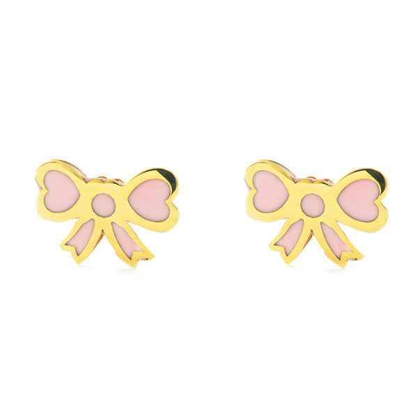 Orecchini ragazza Smalto rosa Laccio Oro Giallo 9K