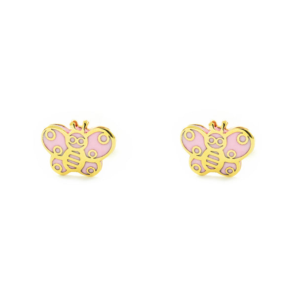 Orecchini bambini ragazza Smalto rosa Farfalla Oro Giallo 9K