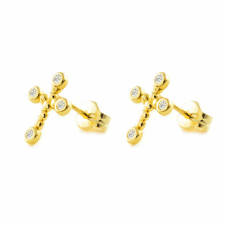 Pendientes niña oro amarillo cruz gallones con circón (9kts)