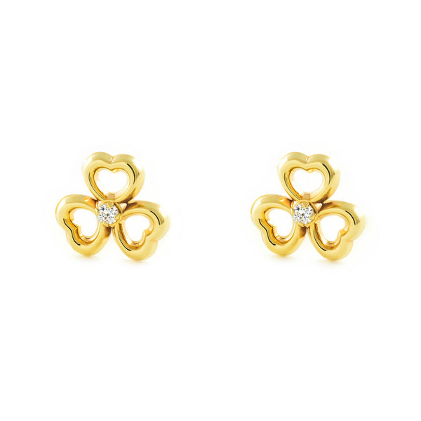 Orecchini ragazza Trifoglio Zircone Oro Giallo 9K