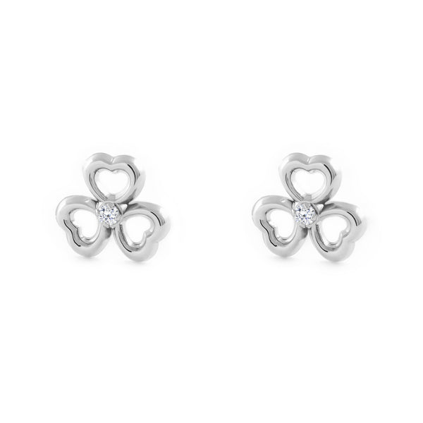 Orecchini ragazza Trifoglio Zircone Oro Bianco 9K