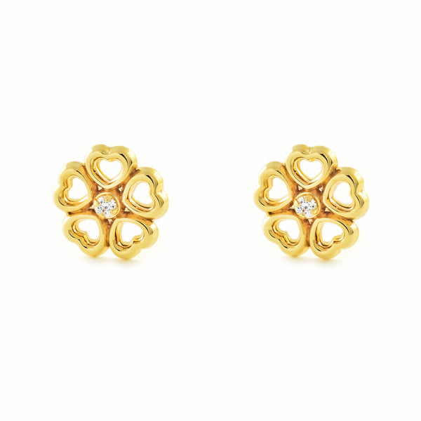 Blume der Herzen Zirkon Kinder Mädchen Ohrringe Gelbgold 9K