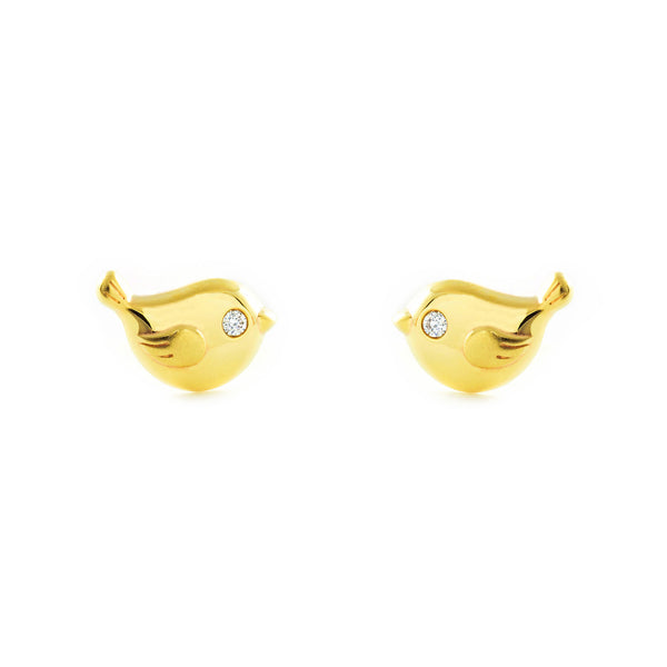 Pendientes Niña Oro Amarillo 9K Pajaro Circonita Brillo