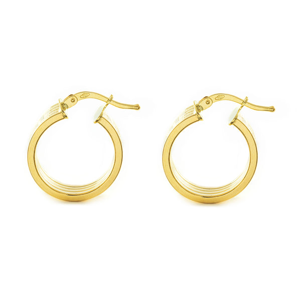 Pendientes Oro Amarillo 18K Aros Rectangular Greca 18 x 6 mm