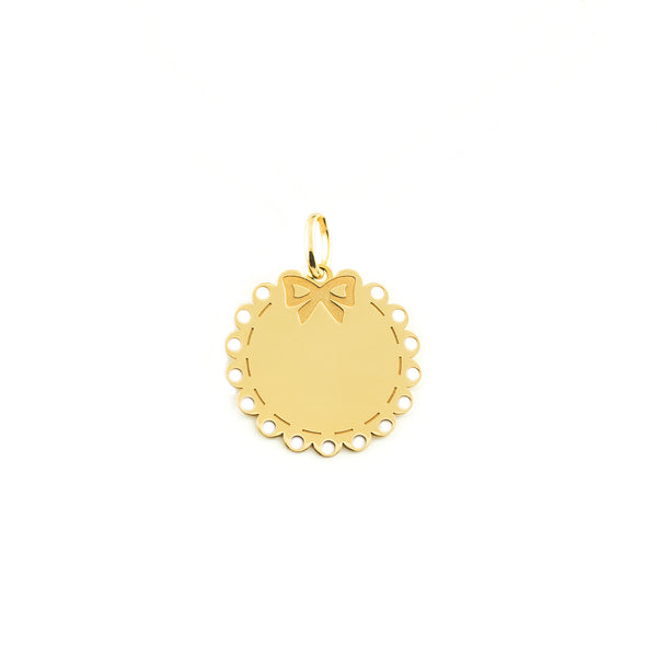 Colgante Oro Amarillo 9K Personalizada Redondo Lazo Brillo