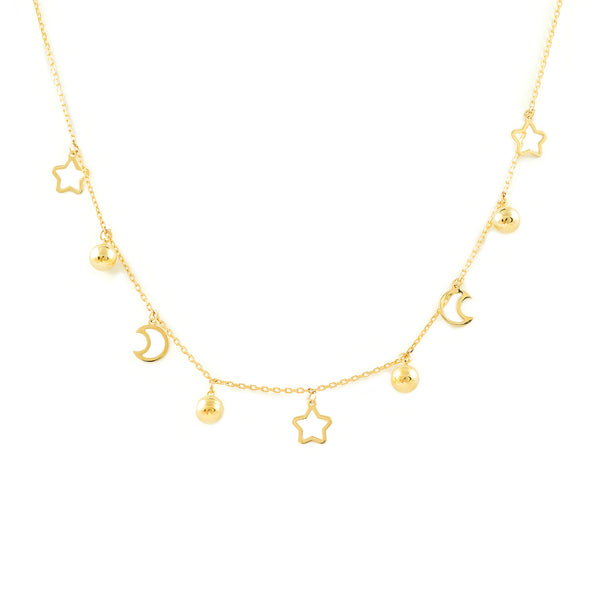 Collana Donna Stelle e Lune Oro Giallo 9K Brillante