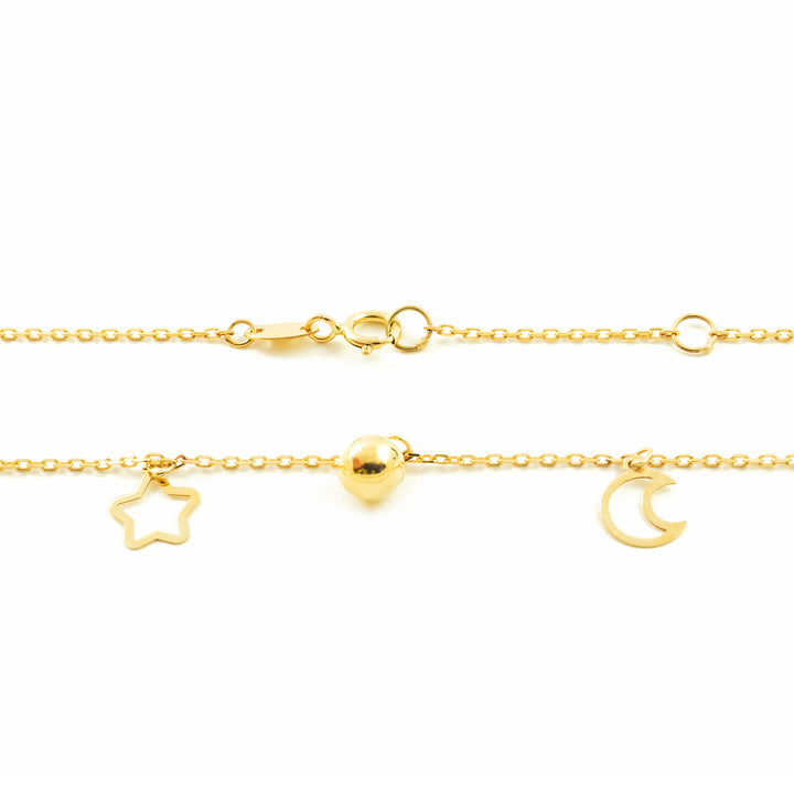 Collar oro doble bolas estrellas y lunas (9Kts)