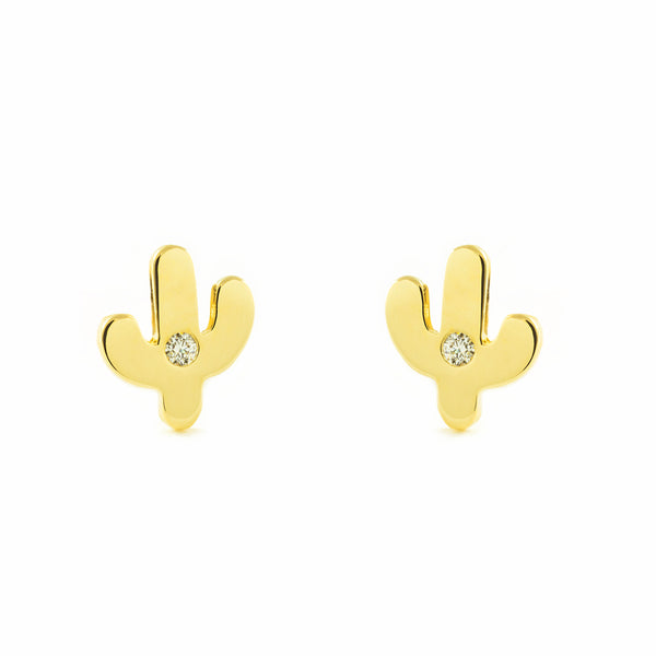 Pendientes Mujer-Niña Oro Amarillo 9K Cactus Circonita Brillo