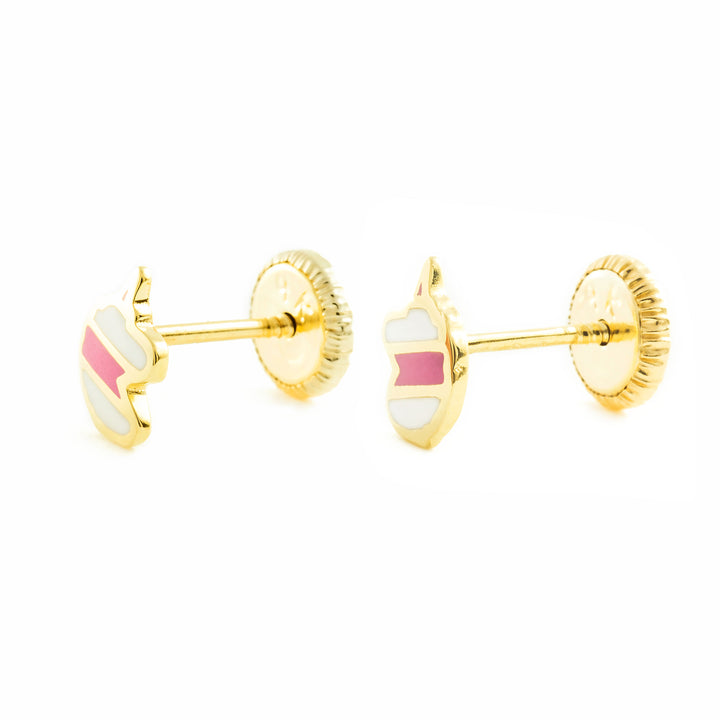 Pendientes Oro Niña Unicornio Esmalte rosa franjas (9kts)