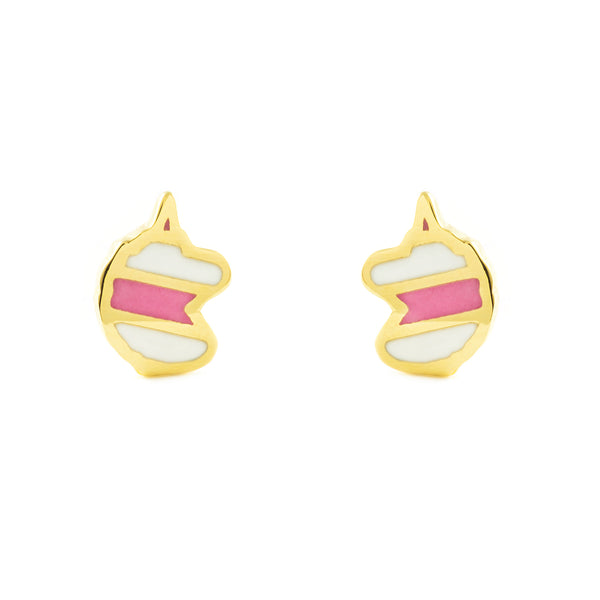 Orecchini ragazza Smalto multicolore Unicorno Oro Giallo 9K