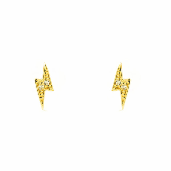 Pendientes Mujer-Niña Oro Amarillo 9K Rayo Circonita Texturado
