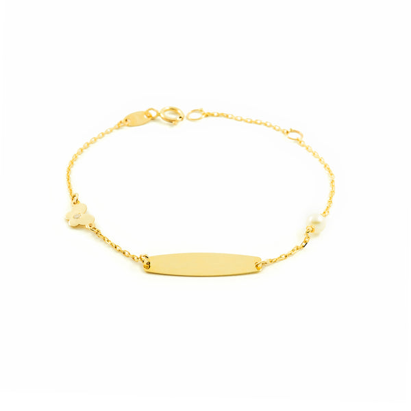 Bracciale Ragazza Oro Giallo 9K Personalizzata Schiava Farfalla Zirconita Perla 4 mm Brillante 14 cm