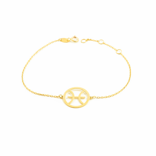 Bracciale Donna Ragazza Oro Giallo 9K Oroscopo Pesci Brillante 18 cm