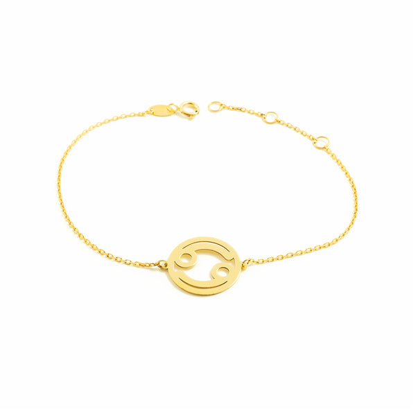 Bracciale Donna Ragazza Oro Giallo 9K Oroscopo Cancro Brillante 18 cm