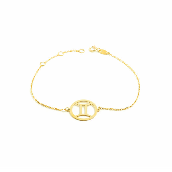 Bracciale Donna Ragazza Oro Giallo 9K Oroscopo Gemelli Brillante 18 cm