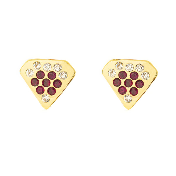 Orecchini ragazza donna Diamante Rubino Oro Giallo 9K