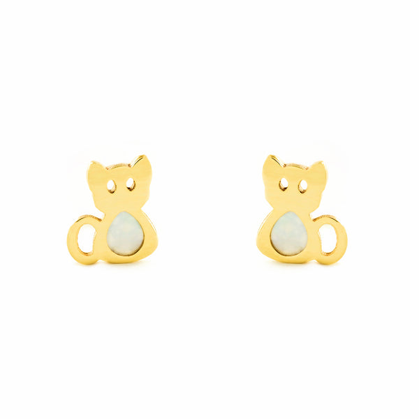 Orecchini bambini ragazza Madreperla Gatto Oro Giallo 9K