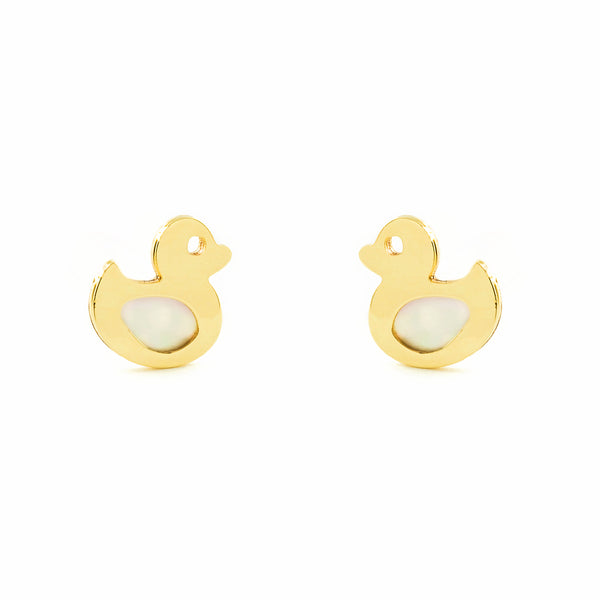 Orecchini bambini ragazza Madreperla Anatra Oro Giallo 9K