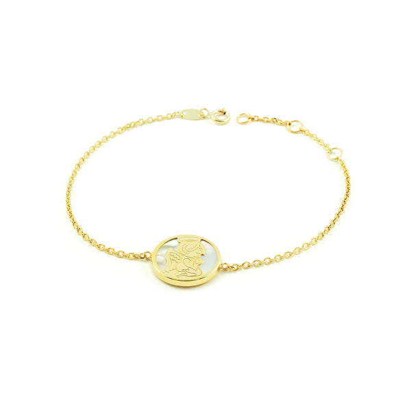 Bracciale Ragazza Oro Giallo 9K Personalizzata Angelo Madreperla Brillante 18 cm