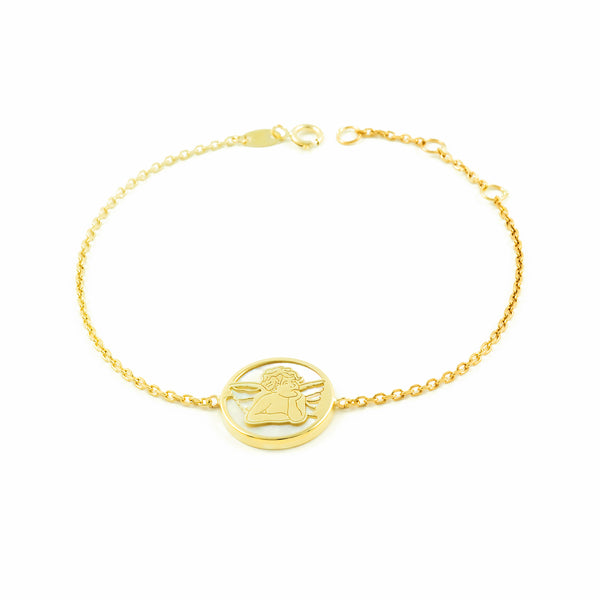 Bracciale Ragazza Oro Giallo 9K Personalizzata Angelo Madreperla Brillante 18 cm