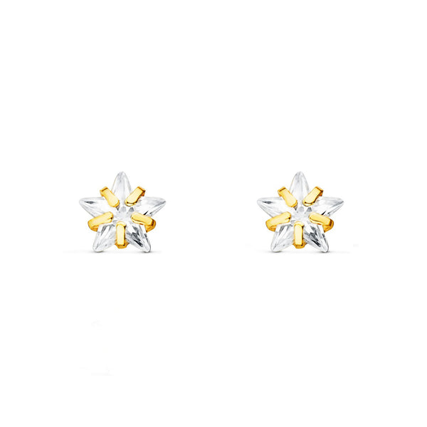 Pendientes Niña Oro Amarillo 18K Garra Estrella Circonita Brillo