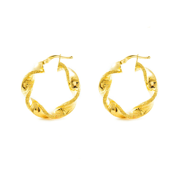 Pendientes Oro Amarillo 18K Aros Reliados Greca 30 x 6 mm