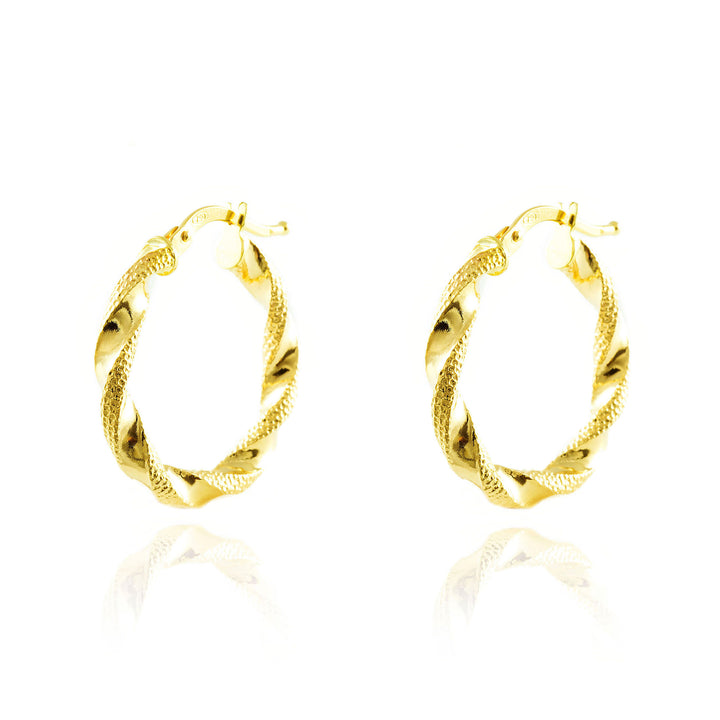 Pendientes Mujer Oro aros reliados brillo y texturado 21(15)x3 mm