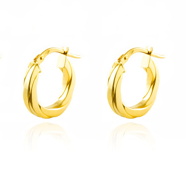 Pendientes Oro Amarillo 18K Aros Cuadrado Dobles Brillo 15 x 2,5 mm