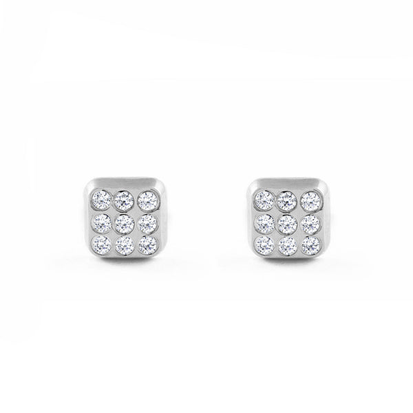 Orecchini bambini Quadrato Zircone Oro Bianco 18K