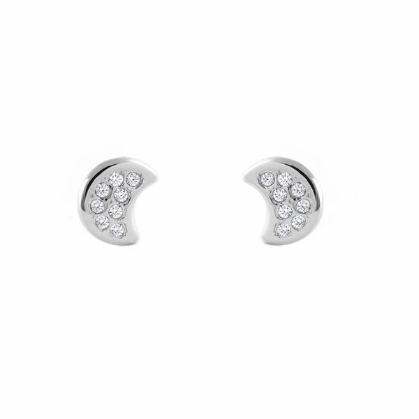 Pendientes Bebe-Niña Oro Blanco 9K Luna Circonitas Brillo
