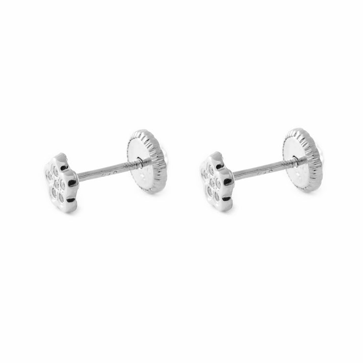 Pendientes Niña Oro Blanco mini flor con Circonitas