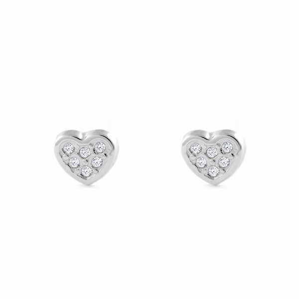 Pendientes Bebe-Niña Oro Blanco 9K Corazón Circonitas Brillo